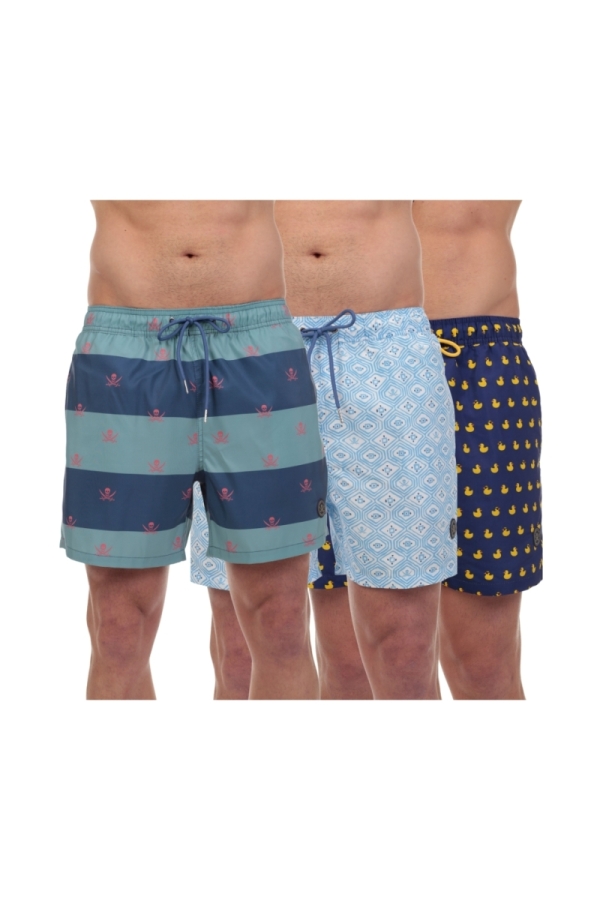 Pack 3 Bañadores Hombre The Time Of Bocha QV1PK.SP Den.Verd-Celeste-Marino