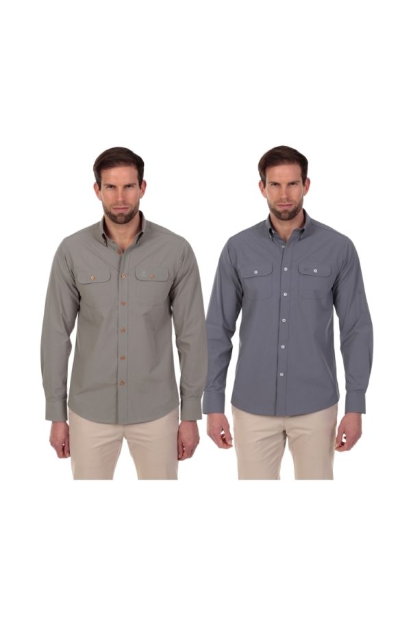 Pack 2 Camisas Dos Bolsillos Hombre The Time Of Bocha QV1PK.CS Verde-Gris