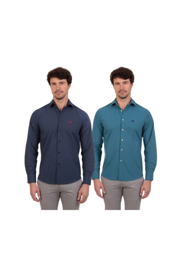 Pack 2 Camisas Gabardina Hombre The Time Of Bocha QV1PK.CS Marino-Denim