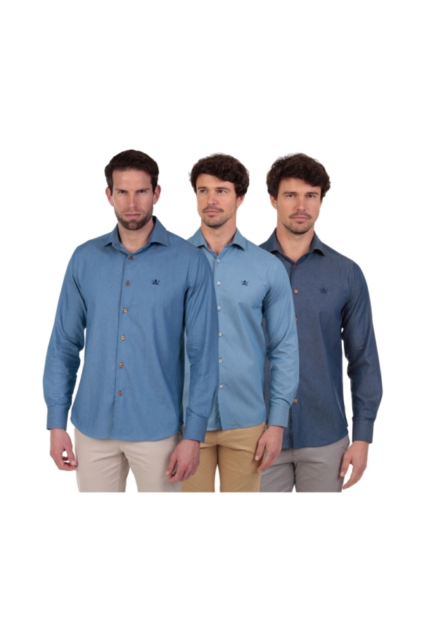 Pack 3 Camisas Jeans Hombre The Time Of Bocha QV1PK.CS Azul Medio-Azul Claro-Azul Oscuro