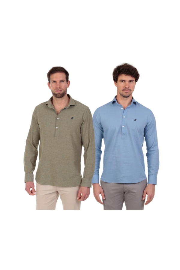 Pack 2 Camisas Poleras Hombre The Time Of Bocha QV1PK.CS Verde-Azul