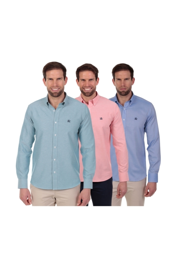 Pack 3 Camisas Oxford Hombre The Time Of Bocha QV1PK.CS Verde-Coral-Azul