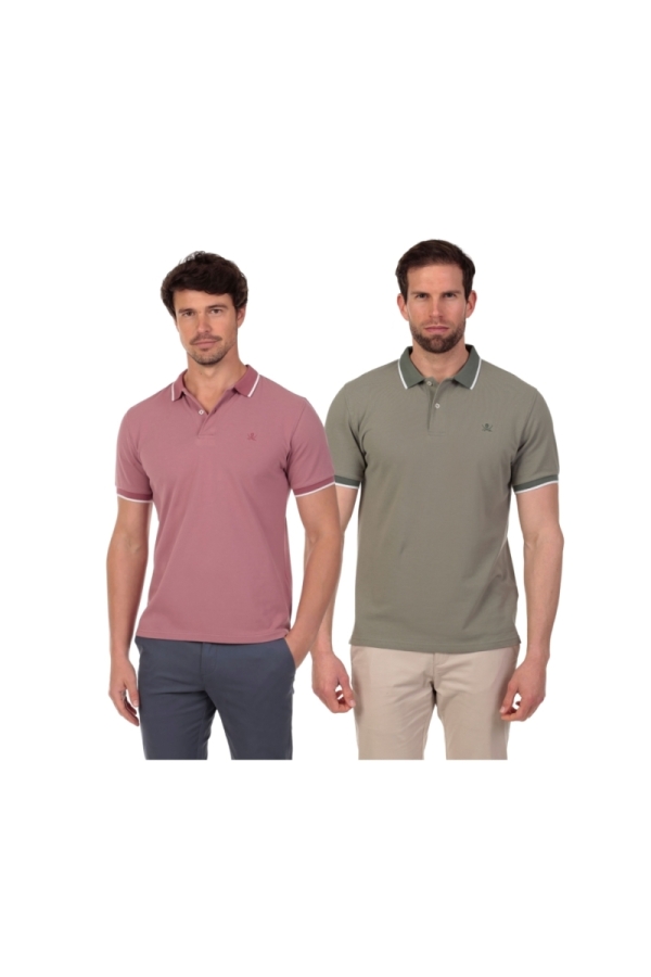 Pack 2 Polos Combi Hombre The Time Of Bocha QV1PK.PL Rosa-Verde