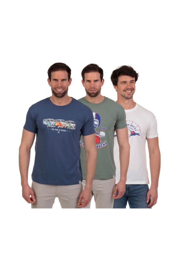 Pack 3 Camisetas Hombre The Time Of Bocha QV1PK.CM Denim-Verde-Blanco