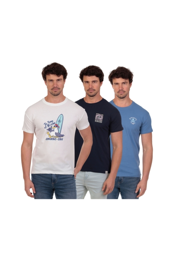 Pack 3 Camisetas Hombre The Time Of Bocha QV1PK.CM Blanco-Marino-Azul