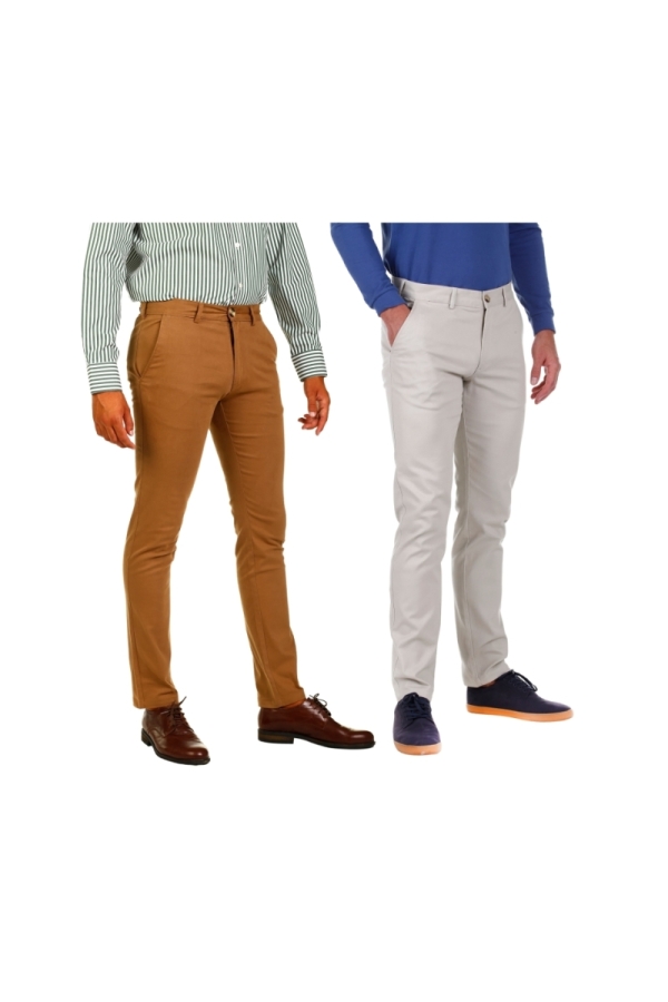 Pack 2 Pantalones Chino Hombre The Time Of Bocha QV1PK.PCH Tostado-Natural