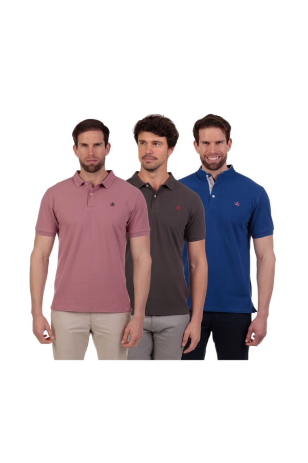 Pack 3 Polos Hombre The Time Of Bocha QV1PK.PL Maquilla-Gris.Sol-Indigo