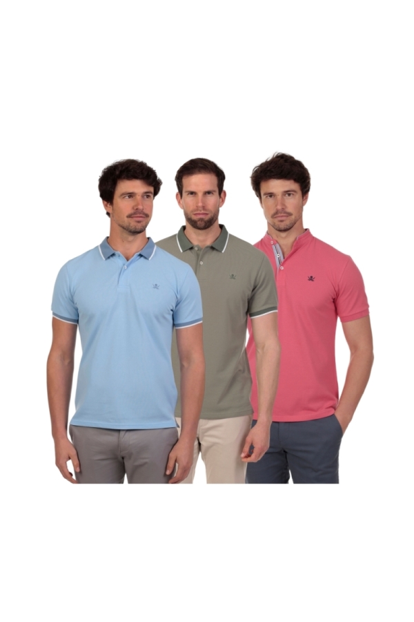 Pack 3 Polos Hombre The Time Of Bocha QV1PK.PL Celeste-V.Shadow-Coral