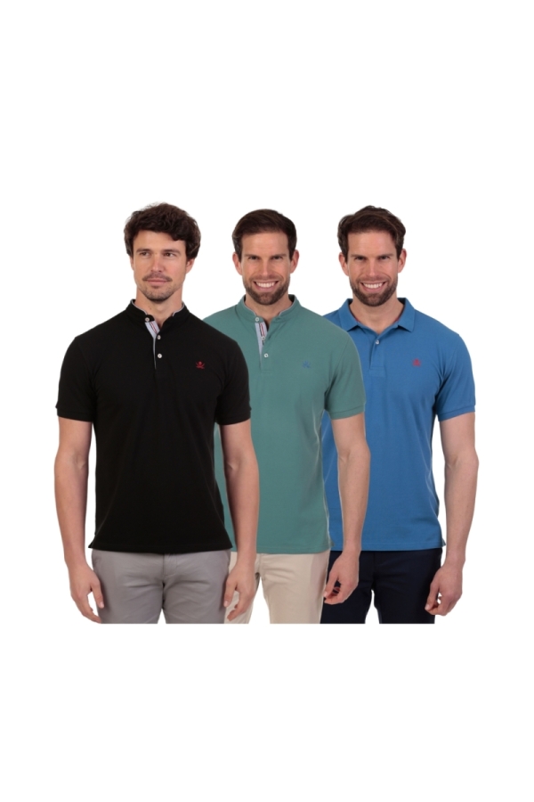 Pack 3 Polos Hombre The Time Of Bocha QV1PK.PL Negro-Menta-Royal