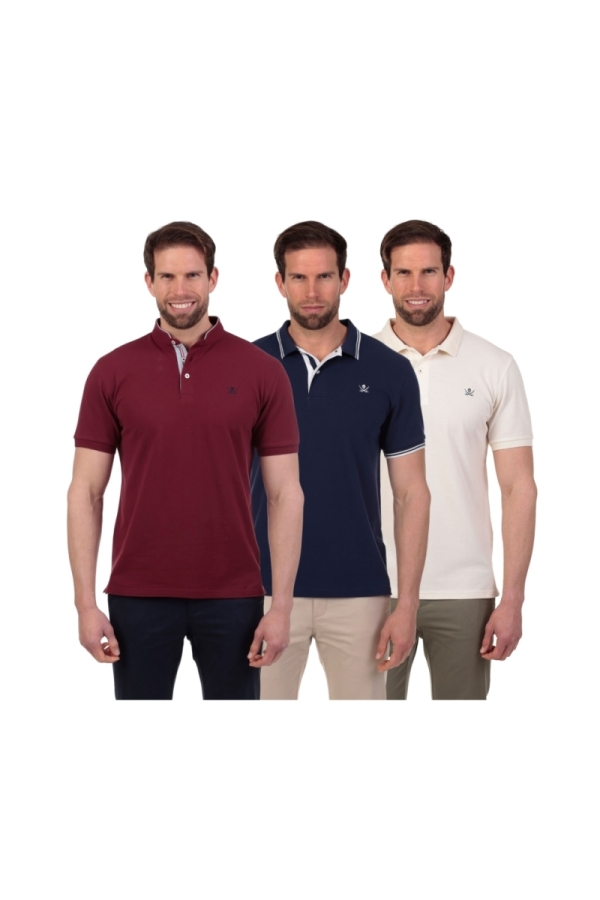 Pack 3 Polos Hombre The Time Of Bocha QV1PK.PL Burdeos-Denim-Beige
