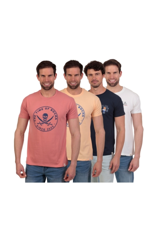 Pack 4 Camisetas Hombre The Time Of Bocha QV1PK.CM Rosa-Marino-Blanco-Apricot