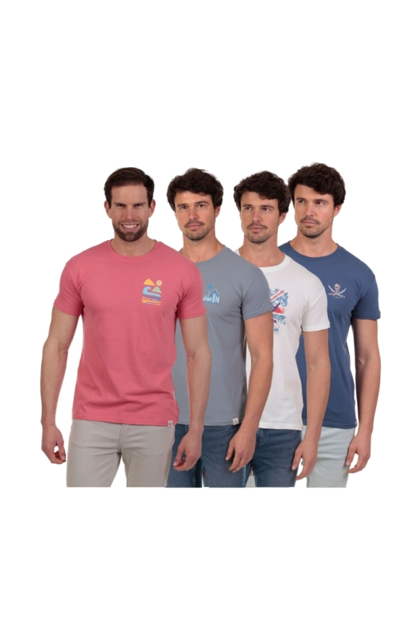 Pack 4 Camisetas Hombre The Time Of Bocha QV1PK.CM Coral-Azul.Vin-Blanco-Denim