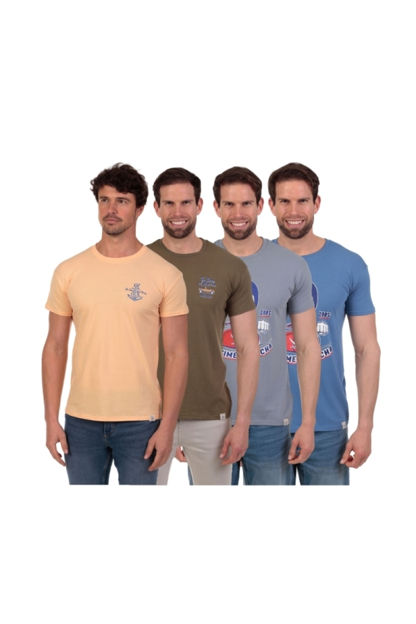 Pack 4 Camisetas Hombre The Time Of Bocha QV1PK.CM Apricot-Kaki-Azul.Vin-Azul.Jea