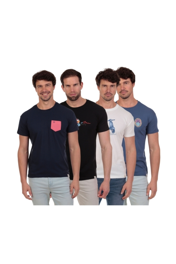 Pack 4 Camisetas Hombre The Time Of Bocha QV1PK.CM Marino-Negro-Blanco-Denim