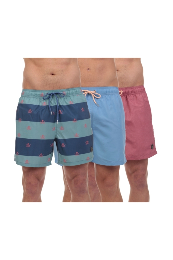 Pack 3 Bañadores Hombre The Time Of Bocha QV1PK.SP Celeste-Rojo-Den.Verd