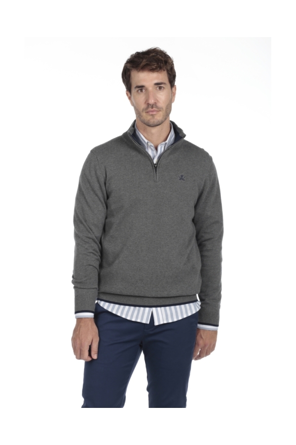 Jersey Media Cremallera Hombre The Time Of Bocha QI1JCREMA Gris.Osc