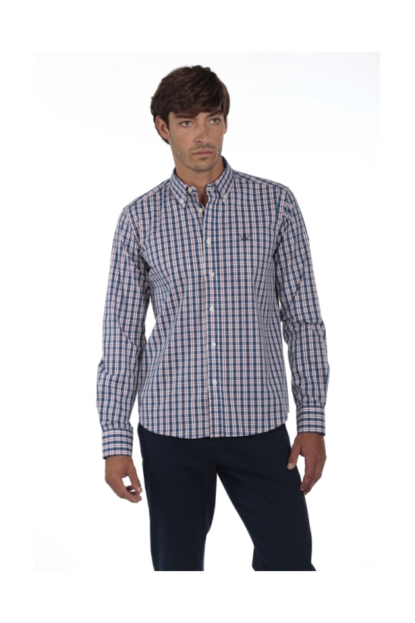 Camisa Algodón Hombre The Time Of Bocha QI1COT Azul-Rojo