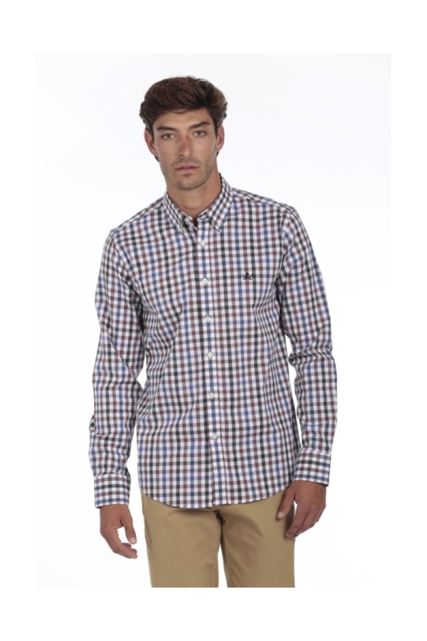 Camisa Algodón Hombre The Time Of Bocha QI1COT Marino-Marron