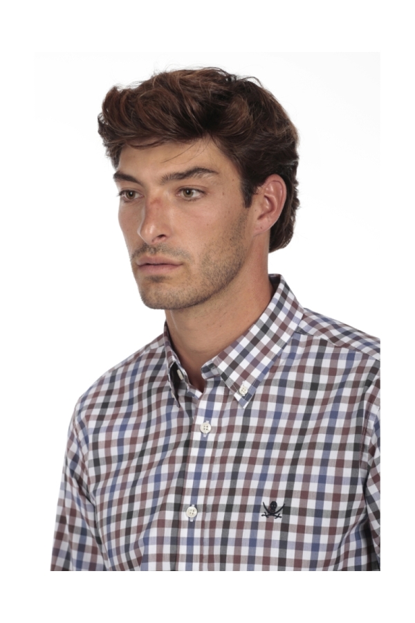 Camisa Algodón Hombre The Time Of Bocha QI1COT Marino-Marron