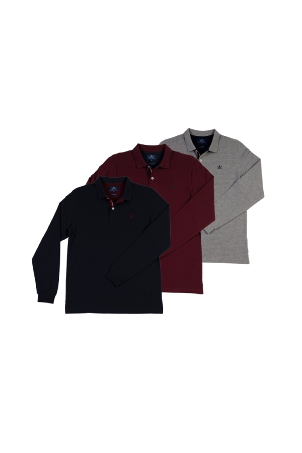 Pack 3 Polos Basic Hombre The Time Of Bocha QI1PK.PL Marino-Burdeos-Gris