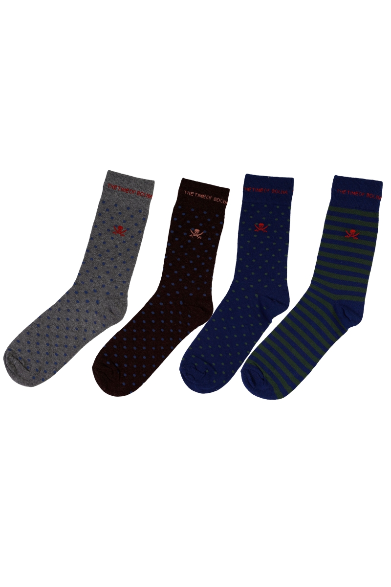 Pack 4 Calcetines Hombre The Time Of Bocha QI1PK.SOCK GRIS-MARRON-VERDE-VERDE