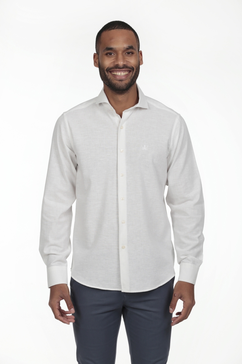 Camisa Lino Cuello Sangrado Semiitaliano Hombre The Time Of Bocha RV1CSEMI Blanco