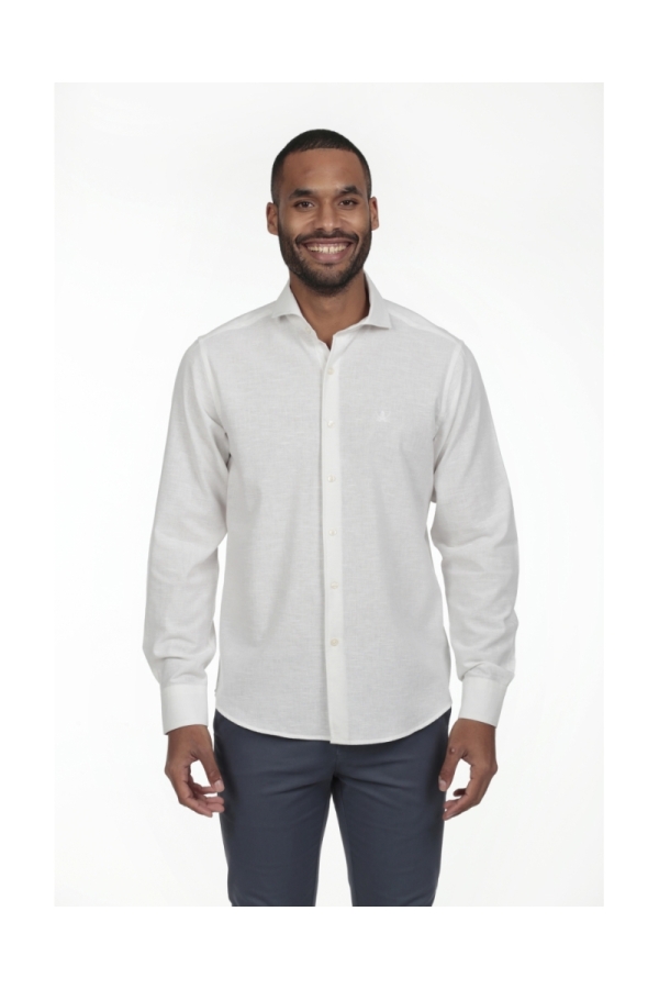 Camisa Lino Cuello Sangrado Semiitaliano Hombre The Time Of Bocha RV1CSEMI Blanco