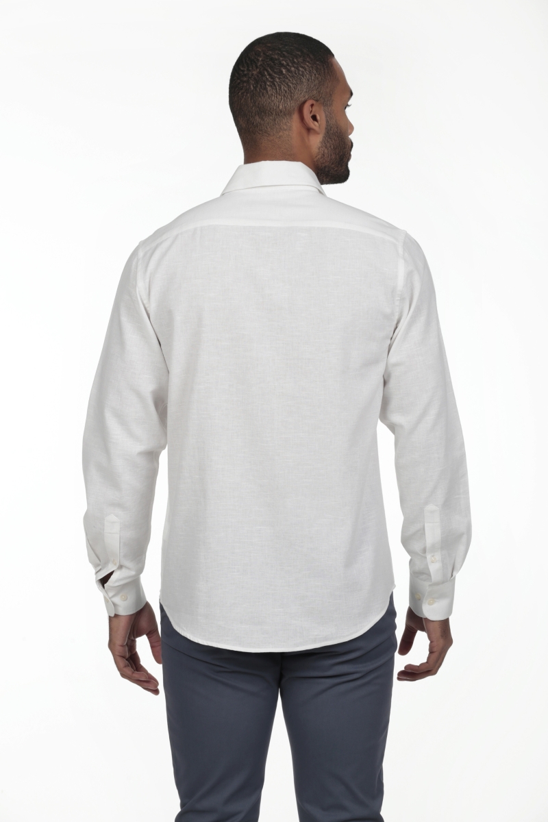 Camisa Lino Cuello Sangrado Semiitaliano Hombre The Time Of Bocha RV1CSEMI Blanco 2