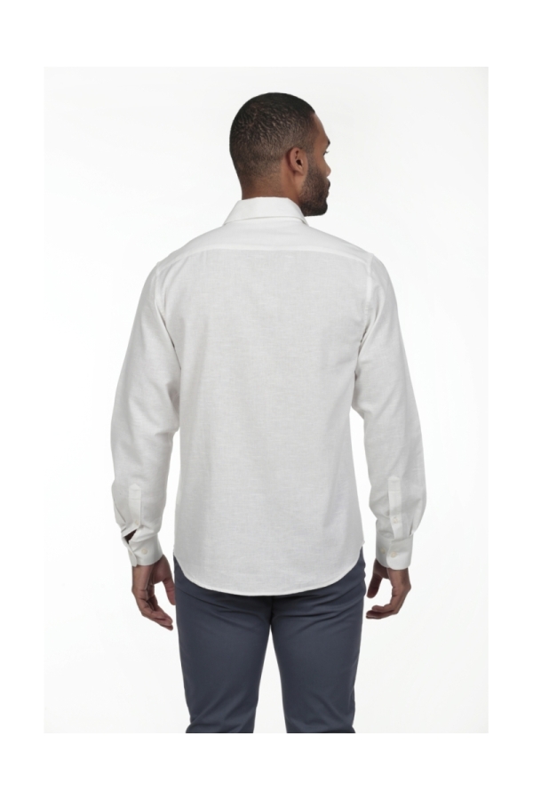Camisa Lino Cuello Sangrado Semiitaliano Hombre The Time Of Bocha RV1CSEMI Blanco