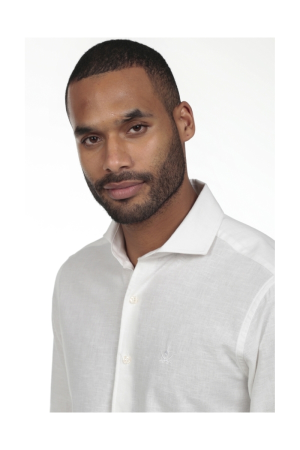 Camisa Lino Cuello Sangrado Semiitaliano Hombre The Time Of Bocha RV1CSEMI Blanco