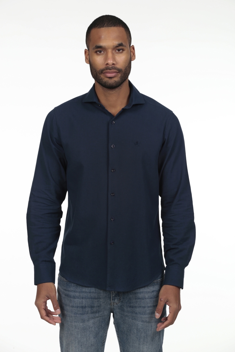 Camisa Lino Cuello Sangrado Semiitaliano Hombre The Time Of Bocha RV1CSEMI Marino
