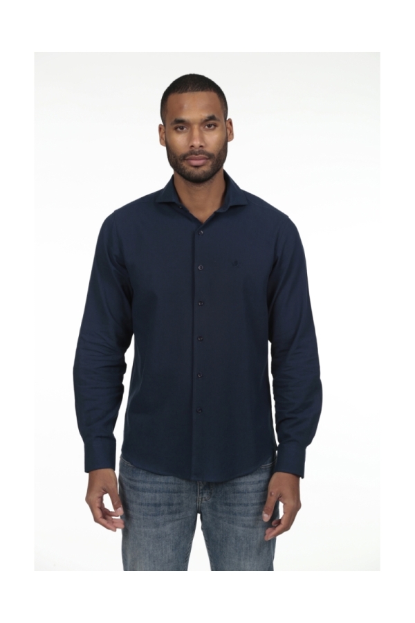 Camisa Lino Cuello Sangrado Semiitaliano Hombre The Time Of Bocha RV1CSEMI Marino