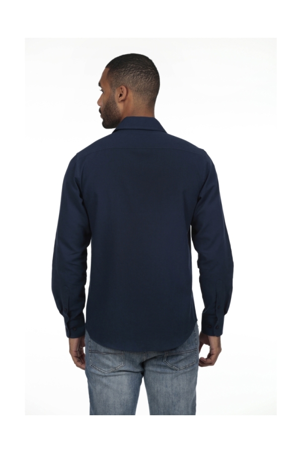 Camisa Lino Cuello Sangrado Semiitaliano Hombre The Time Of Bocha RV1CSEMI Marino