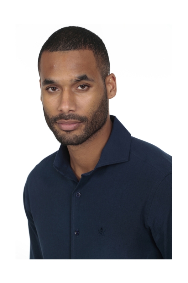 Camisa Lino Cuello Sangrado Semiitaliano Hombre The Time Of Bocha RV1CSEMI Marino