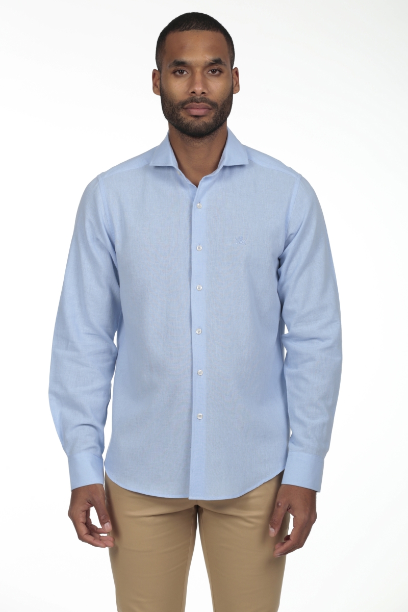 Camisa Lino Cuello Sangrado Semiitaliano Hombre The Time Of Bocha RV1CSEMI Celeste