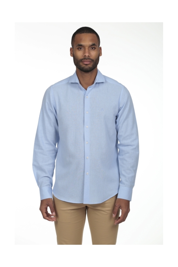 Camisa Lino Cuello Sangrado Semiitaliano Hombre The Time Of Bocha RV1CSEMI Celeste
