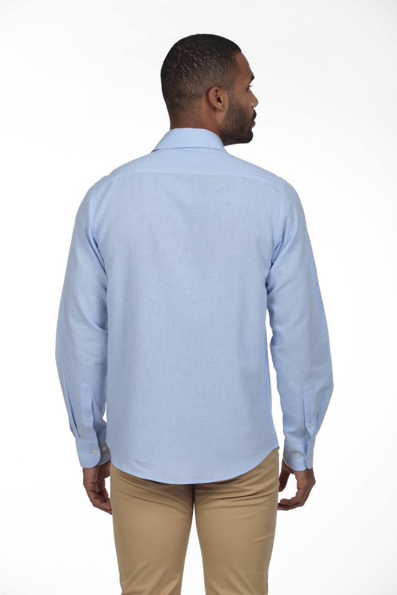 Camisa Lino Cuello Sangrado Semiitaliano Hombre The Time Of Bocha RV1CSEMI Celeste 2