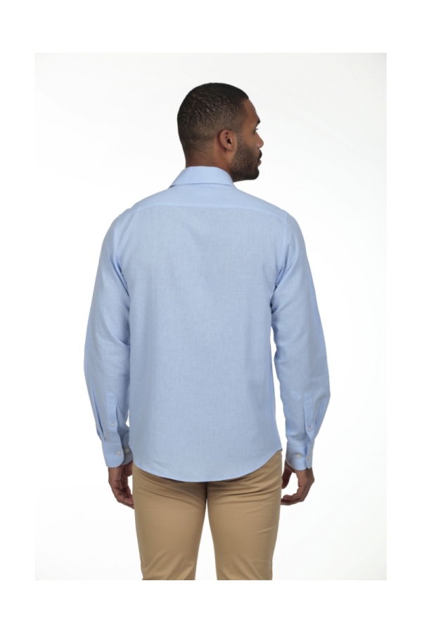Camisa Lino Cuello Sangrado Semiitaliano Hombre The Time Of Bocha RV1CSEMI Celeste