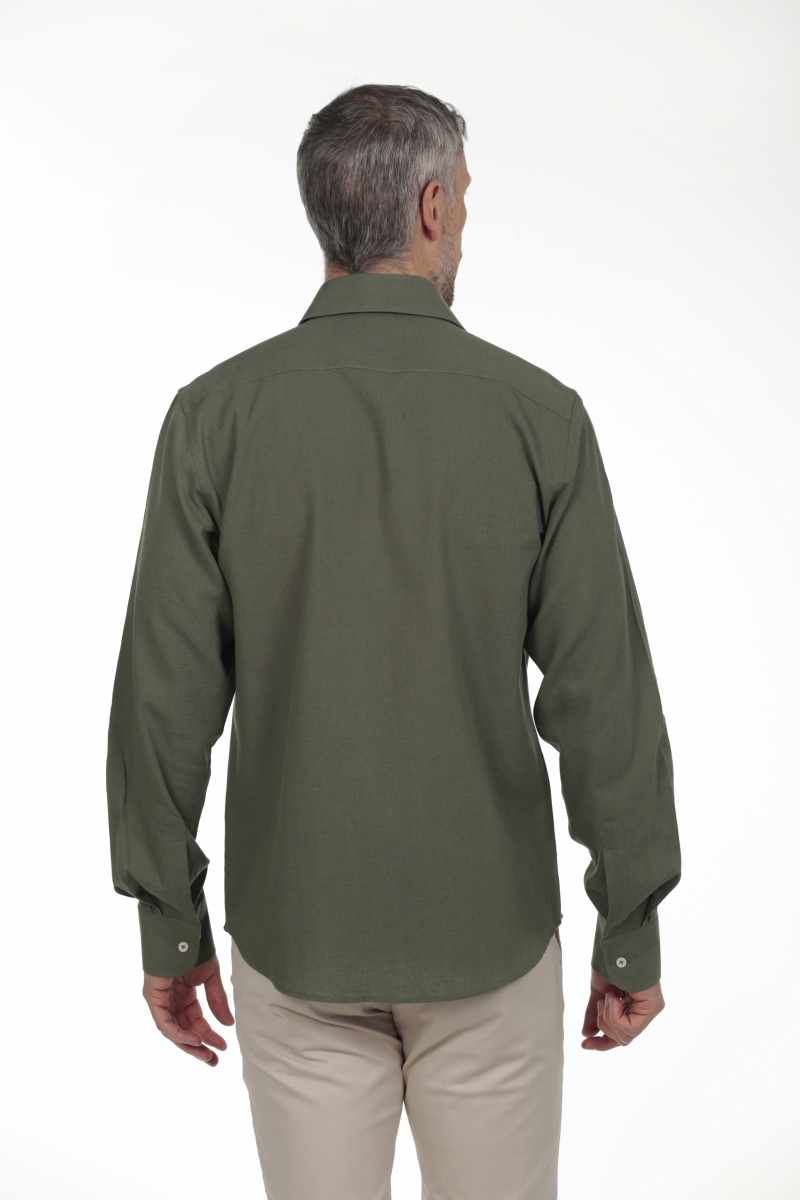 Camisa Lino Cuello Sangrado Semiitaliano Hombre The Time Of Bocha RV1CSEMI Verde 2