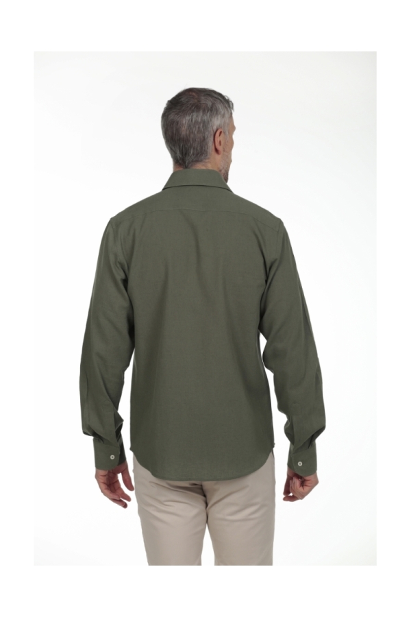 Camisa Lino Cuello Sangrado Semiitaliano Hombre The Time Of Bocha RV1CSEMI Verde