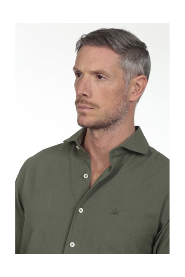 Camisa Lino Cuello Sangrado Semiitaliano Hombre The Time Of Bocha RV1CSEMI Verde