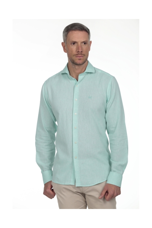 Camisa Lino Cuello Sangrado Semiitaliano Hombre The Time Of Bocha RV1CSEMI Verde Agua