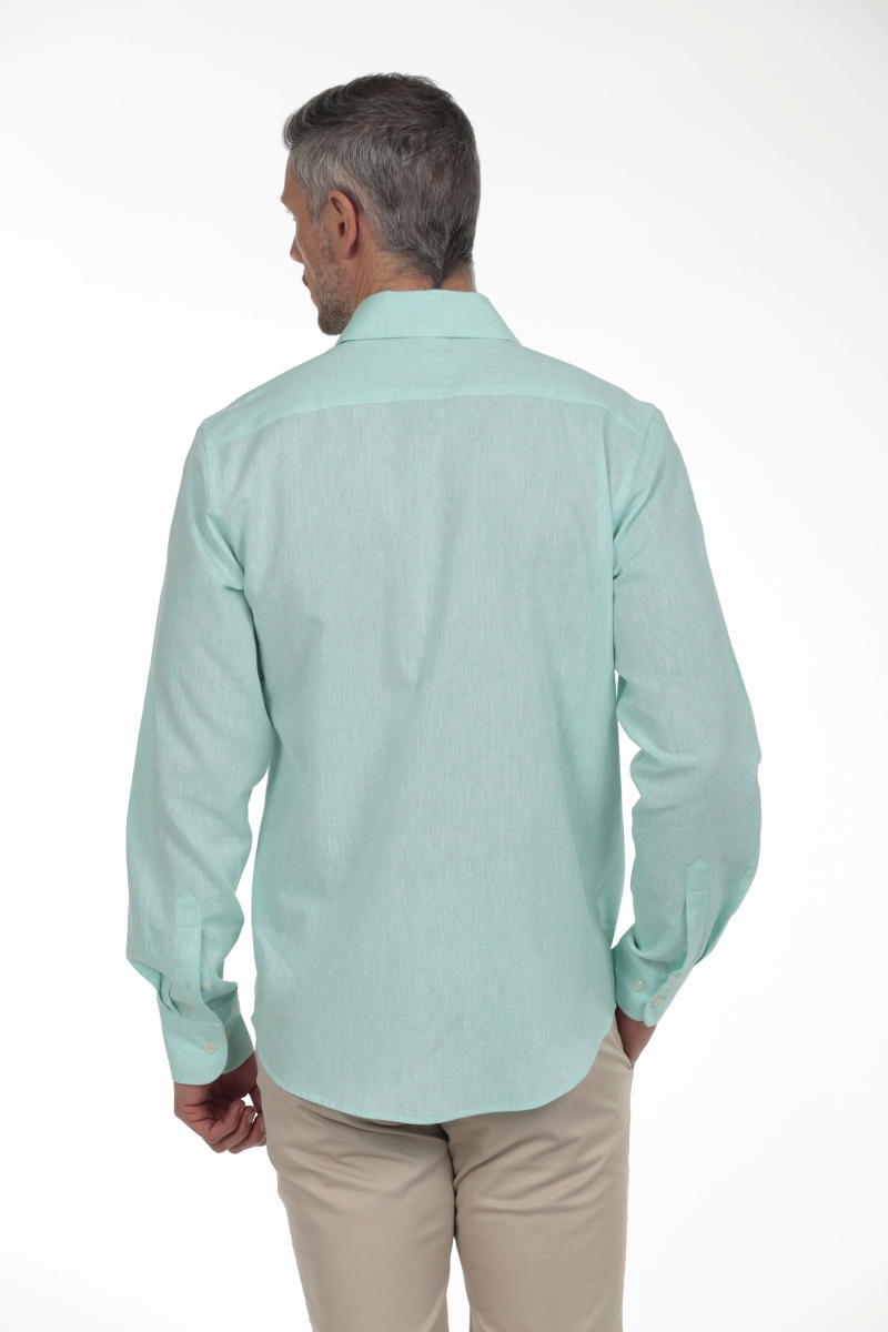 Camisa Lino Cuello Sangrado Semiitaliano Hombre The Time Of Bocha RV1CSEMI Verde Agua 2