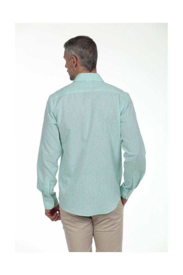 Camisa Lino Cuello Sangrado Semiitaliano Hombre The Time Of Bocha RV1CSEMI Verde Agua