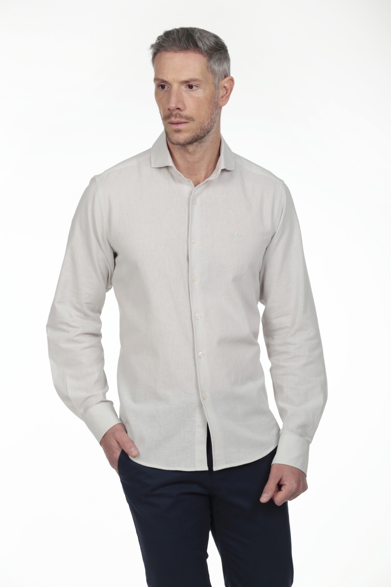 Camisa Lino Cuello Sangrado Semiitaliano Hombre The Time Of Bocha RV1CSEMI Gris