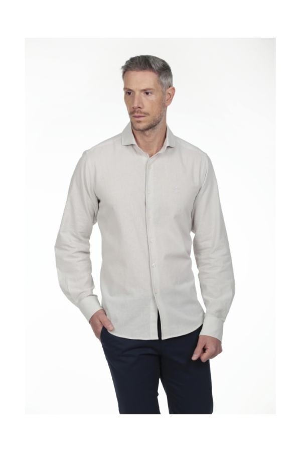 Camisa Lino Cuello Sangrado Semiitaliano Hombre The Time Of Bocha RV1CSEMI Gris