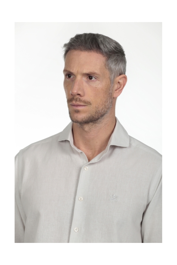 Camisa Lino Cuello Sangrado Semiitaliano Hombre The Time Of Bocha RV1CSEMI Gris
