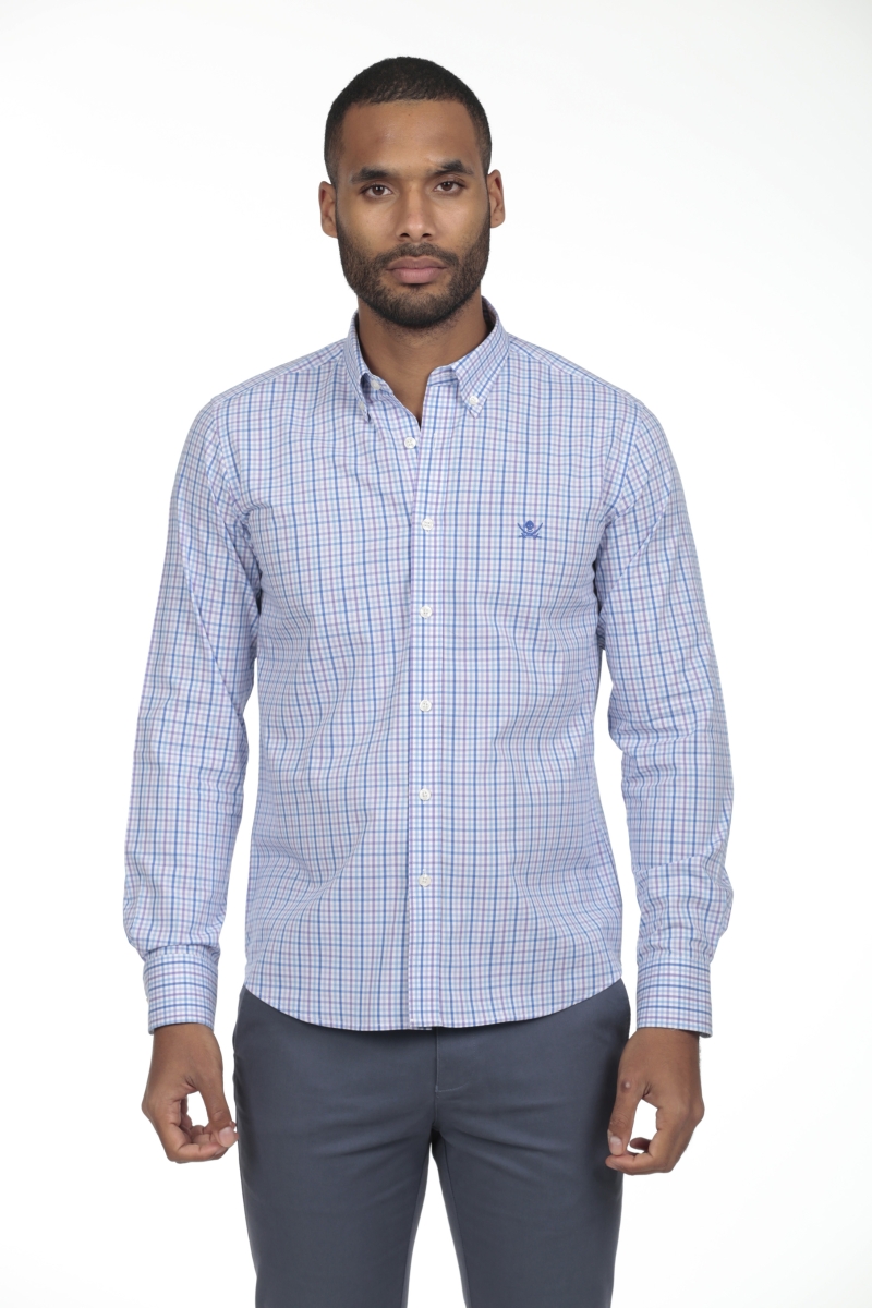 Camisa De Algodon Hombre The Time Of Bocha RV1COT Azul-Malva