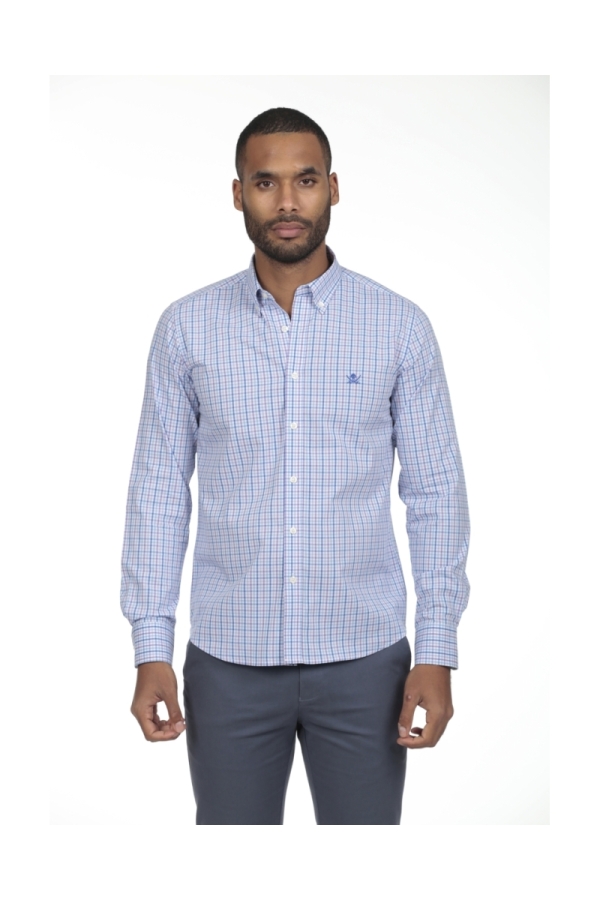 Camisa De Algodon Hombre The Time Of Bocha RV1COT Azul-Malva