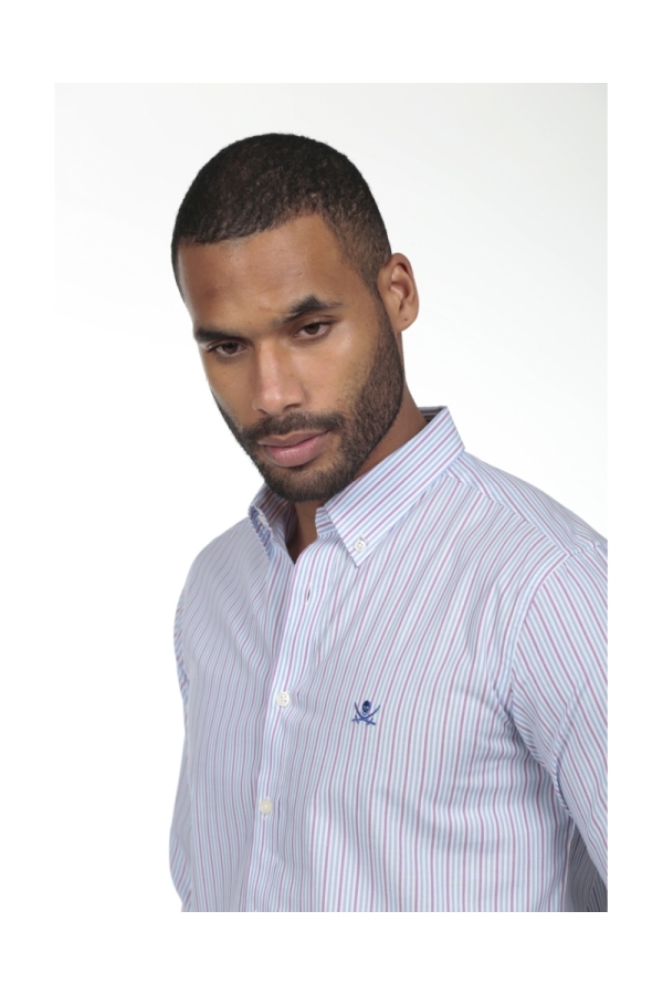 Camisa De Algodon Hombre The Time Of Bocha RV1COT Azul-Malva